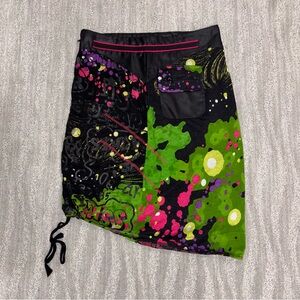 Miss Sidecar Euro Splatter Print Knee Length Skirt Colorful Logo Y2K Women’s M